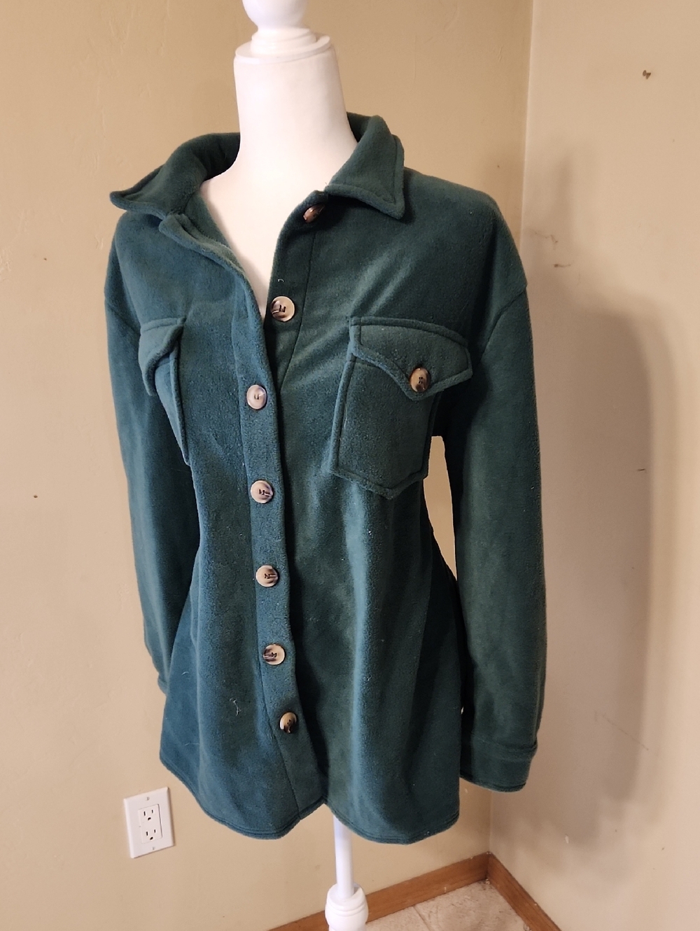 Coco & Shay Dark Teal Button-Front Fleece Jacket